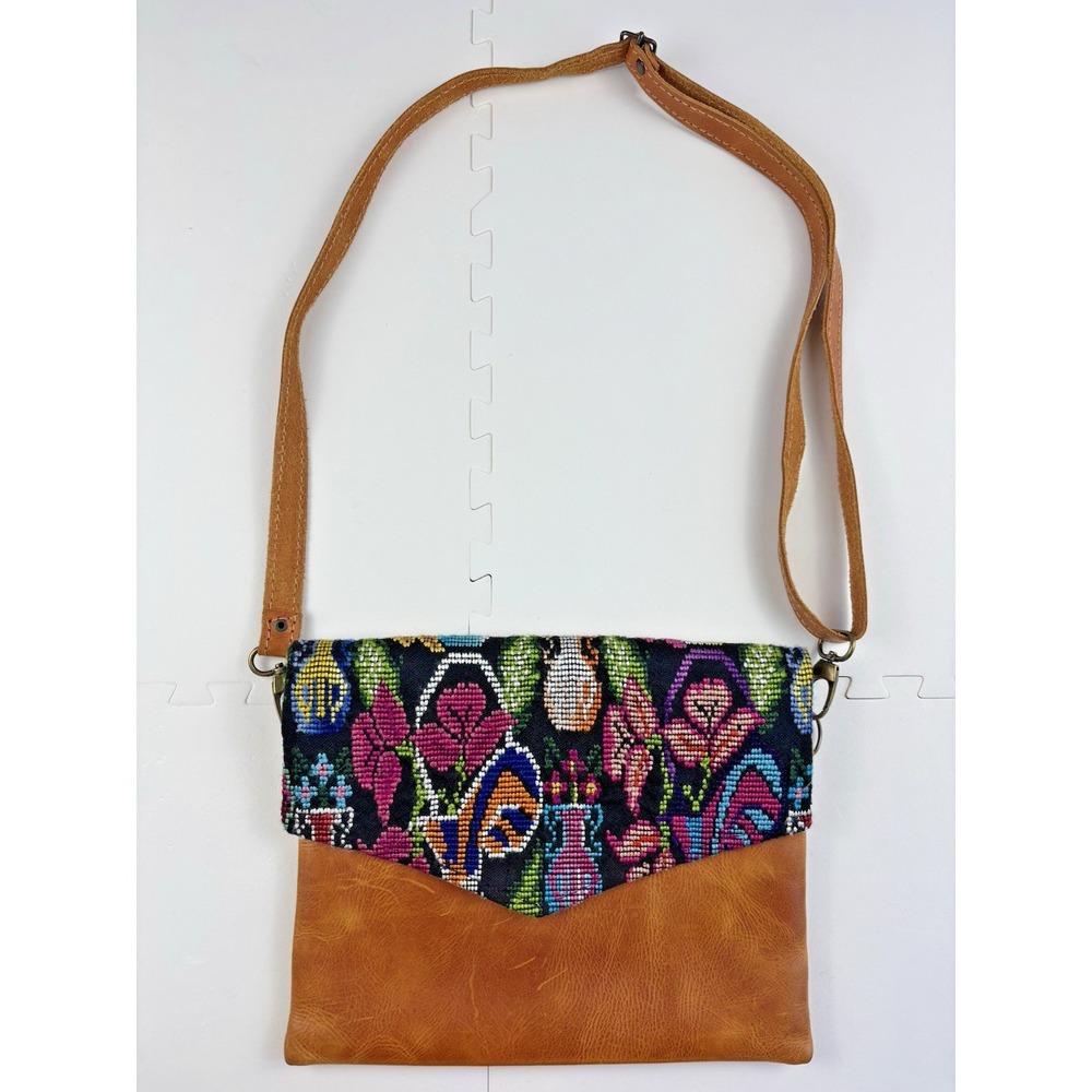 TRADES OF HOPE Purse Leather Cross Body Boho Embroidered Colorful Bag Artisan
